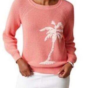 XS Tommy Bahama Breezy Palm Crewneck Sweater in Pure Coral Heather